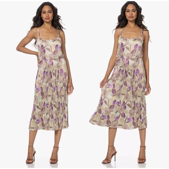 NWT Vince Floral Pleated Midi Dress - Picture 2 of 7